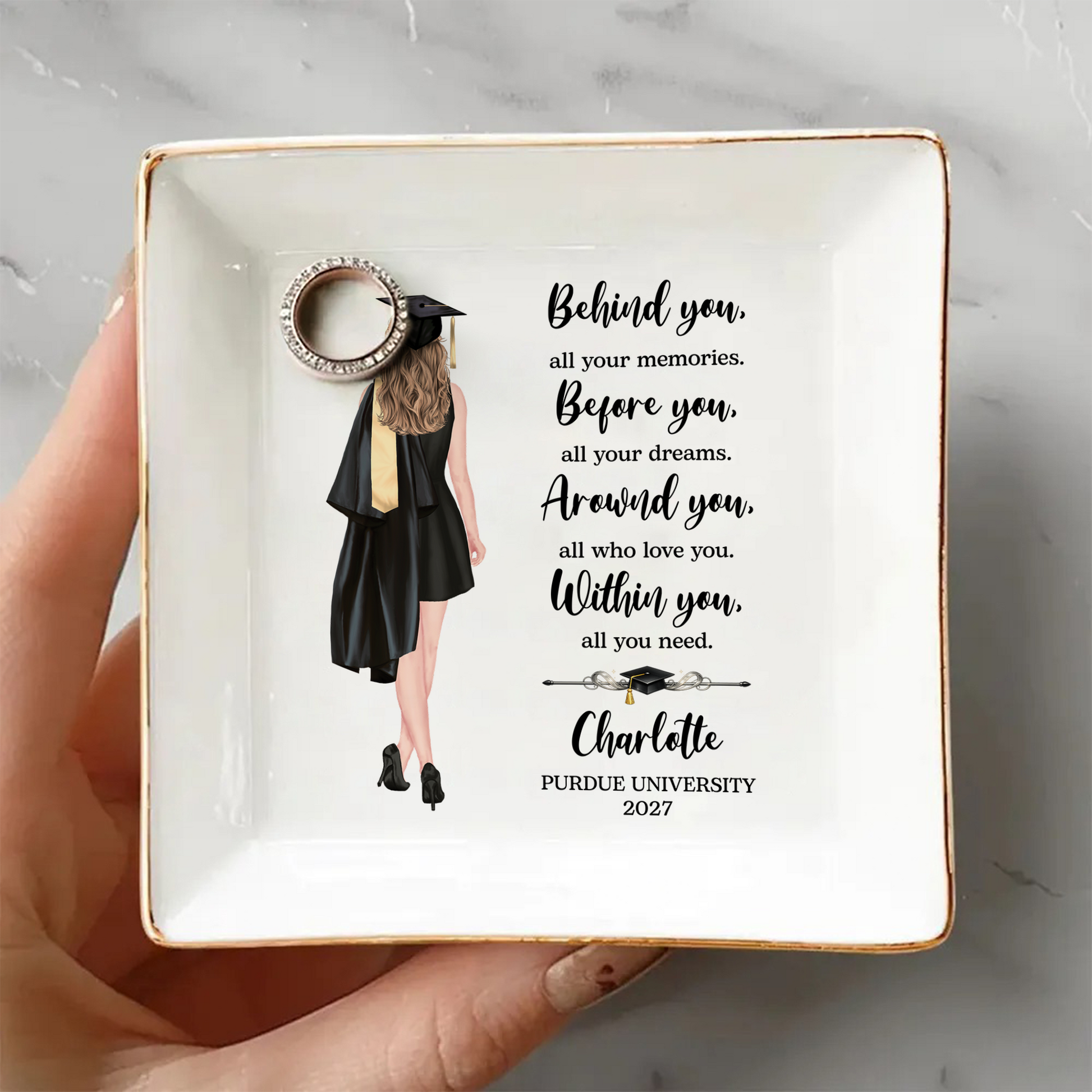 Personalized Graduation Jewelry Dish - Class of 2026 Gift for Her