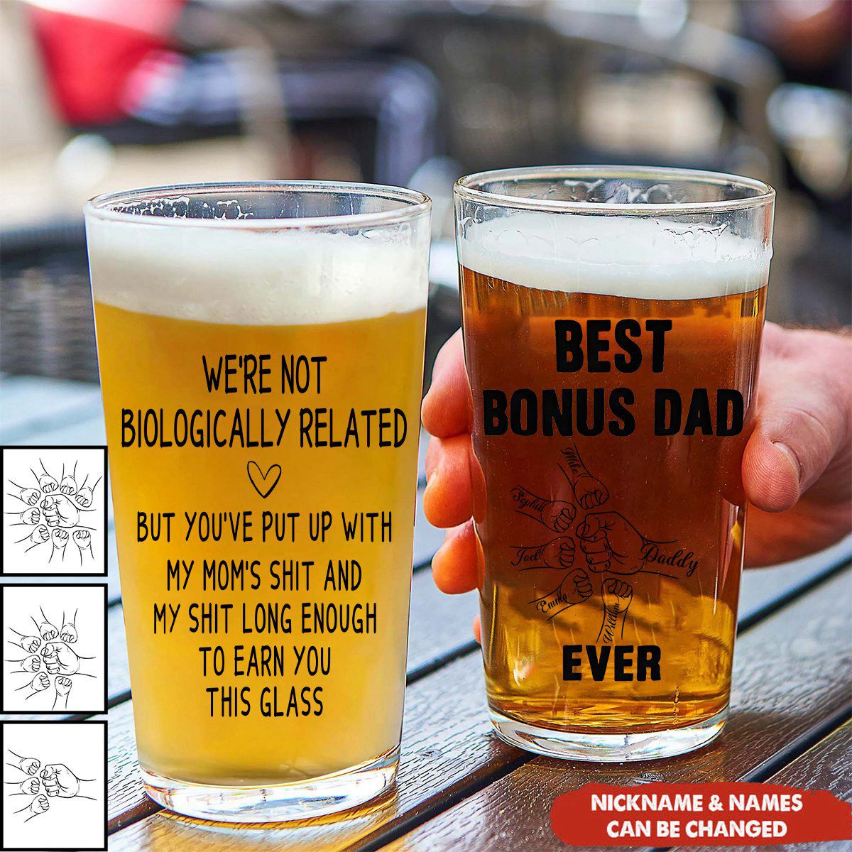 Personalized Bonus Dad Beer Glass personalization view for Stepmom / Stepdad