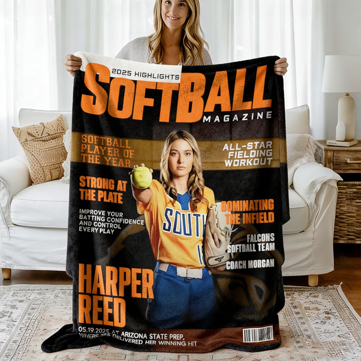 Personalized Softball Magazine Cover Blanket - Custom Player Gift