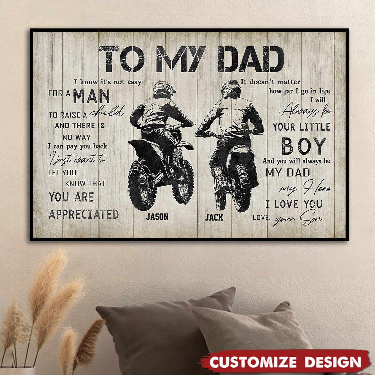 Personalized Motocross Dad Son Poster / Canvas - Custom Birthday & Father’s Day Gift