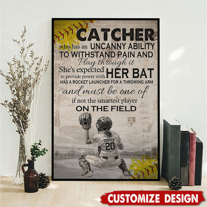 “Catchers Are Expected To Provide Power” - Personalized Softball Girl Poster / Canvas