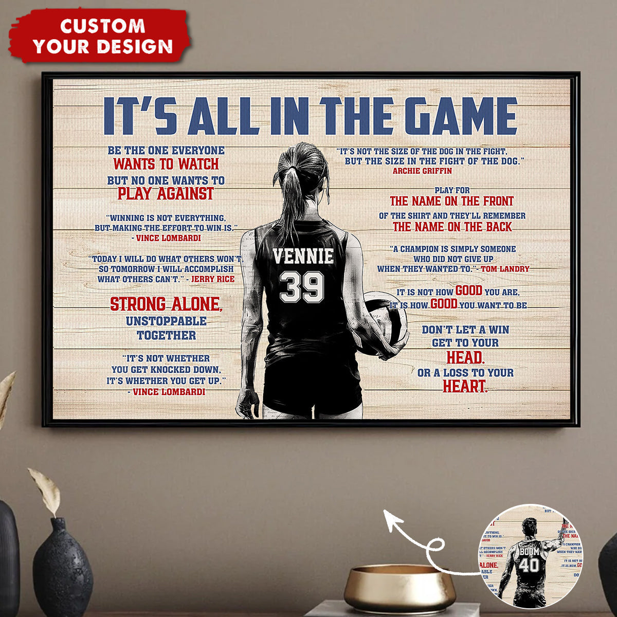 “It’s All In The Game” Personalized Volleyball Poster / Canvas - Custom Gift for Boy & Girl Players