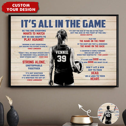 “It’s All In The Game” Personalized Volleyball Poster / Canvas - Custom Gift for Boy & Girl Players