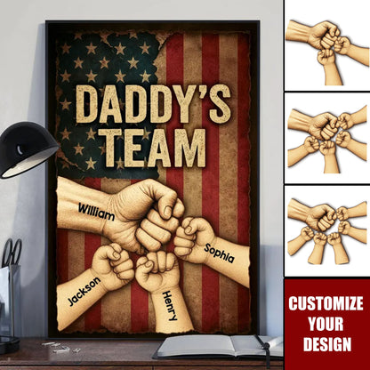 Daddy’s Team Fist Bump - Personalized Family Vintage Poster / Canvas