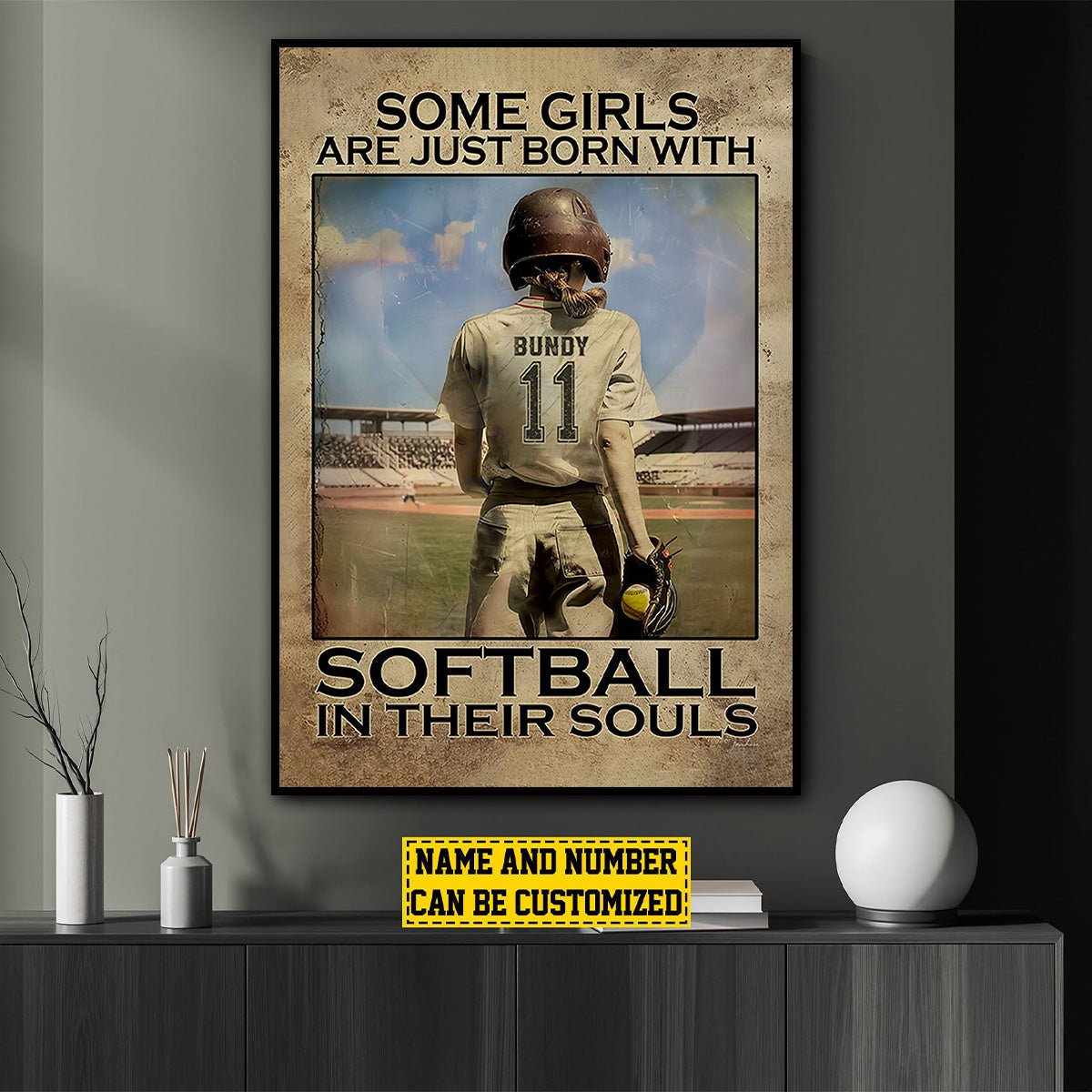 “Some Girls Are Just Born With Softball” Poster / Canvas - Personalized Gift for Softball Girls