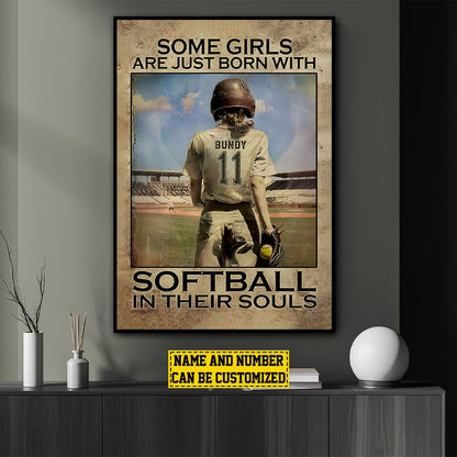 “Some Girls Are Just Born With Softball” Poster / Canvas - Personalized Gift for Softball Girls