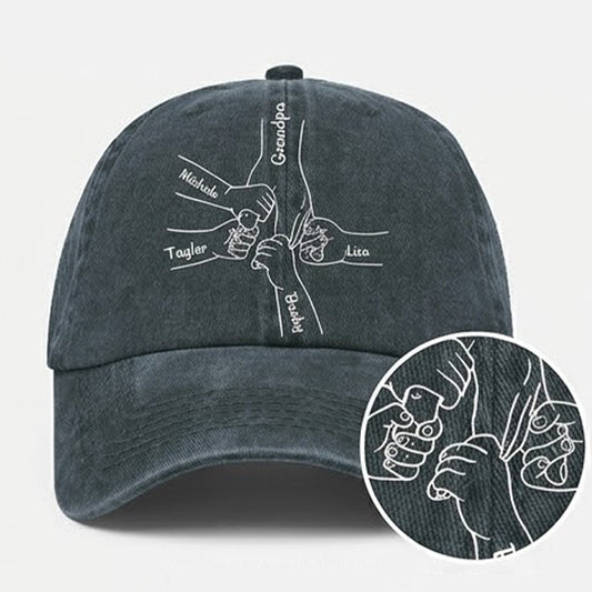 Custom Fist Bump Baseball Cap for Dad with personalized design details for meaningful gifting