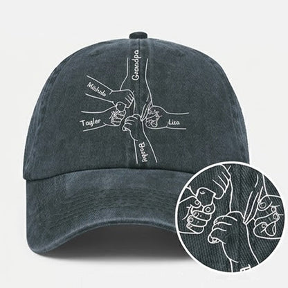 Custom Fist Bump Baseball Cap for Dad with personalized design details for meaningful gifting