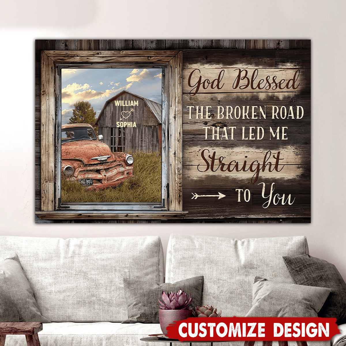 God Bless The Broken Road That Led Me Straight To You - Personalized Couples Anniversary Canvas / Poster