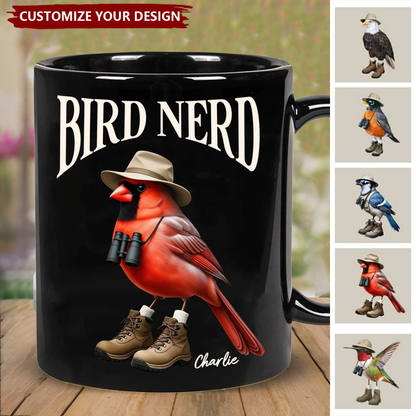 Bird Nerd” Funny Personalized Black Mug - Gift for Bird Watchers & Twitchers