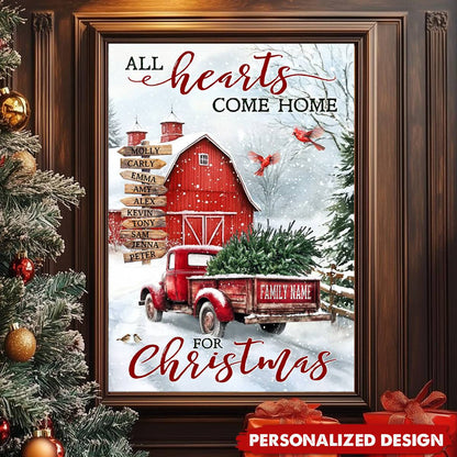 All Hearts Come Home For Christmas - Personalized Customized Farm Red Truck Poster / Canvas