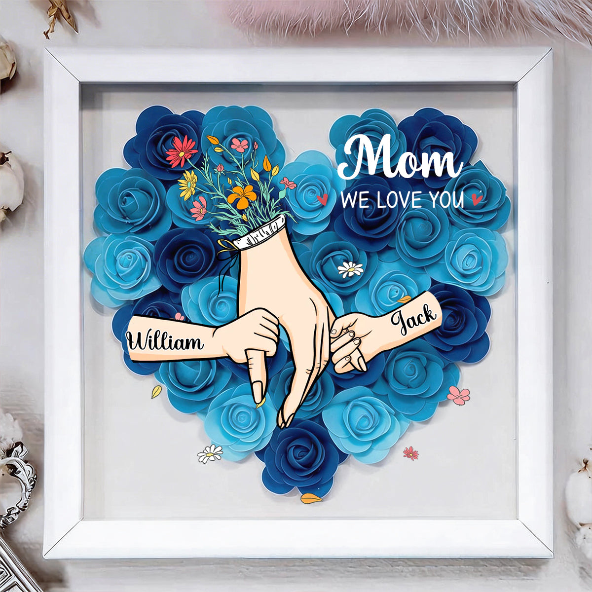 Mom We Love You-Personalized Flower Shadow Box
