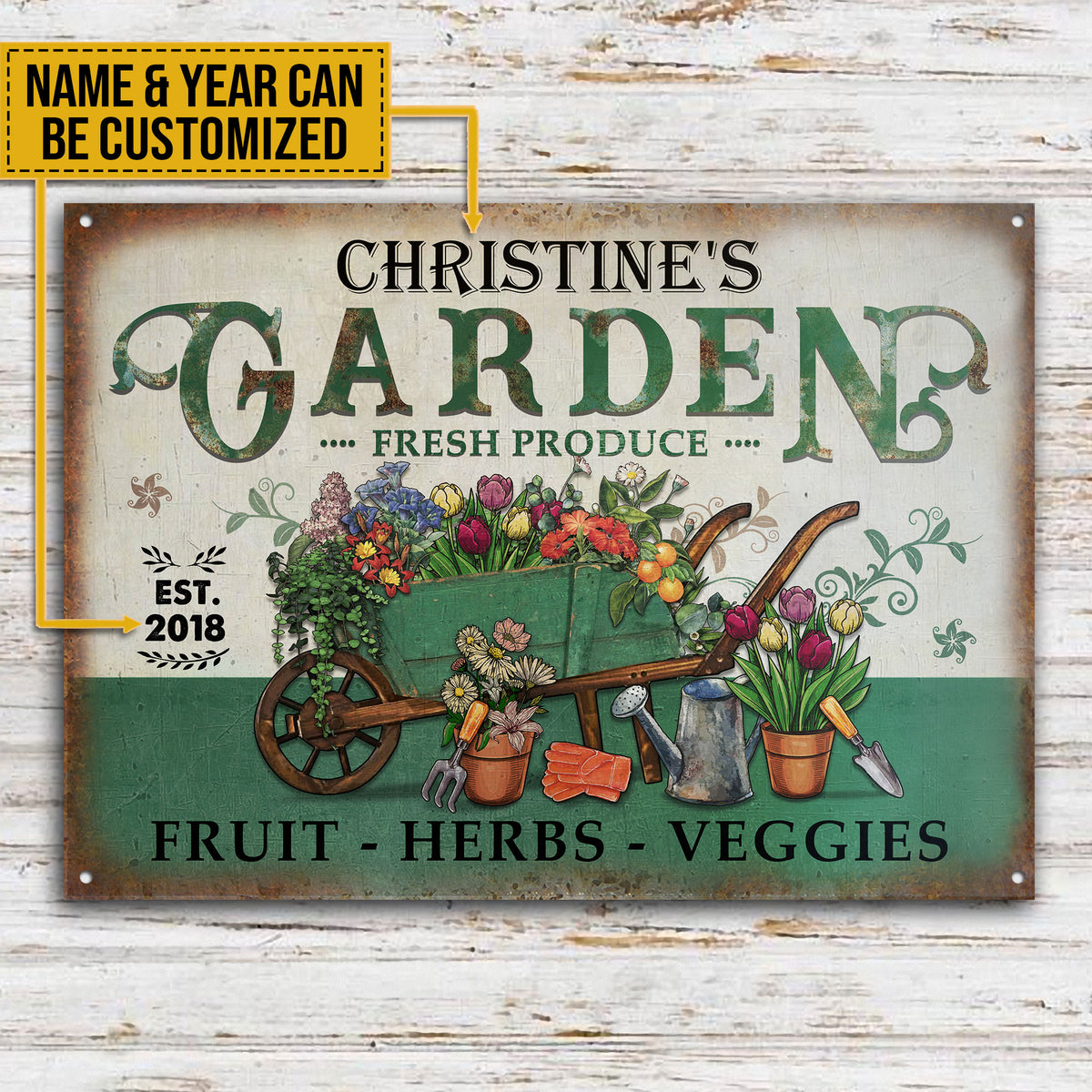 Personalized Garden Fresh Produce Plant Smiles Grow Love Vintage Customized Classic Metal Signs-Metal Sign-Thesunnyzone