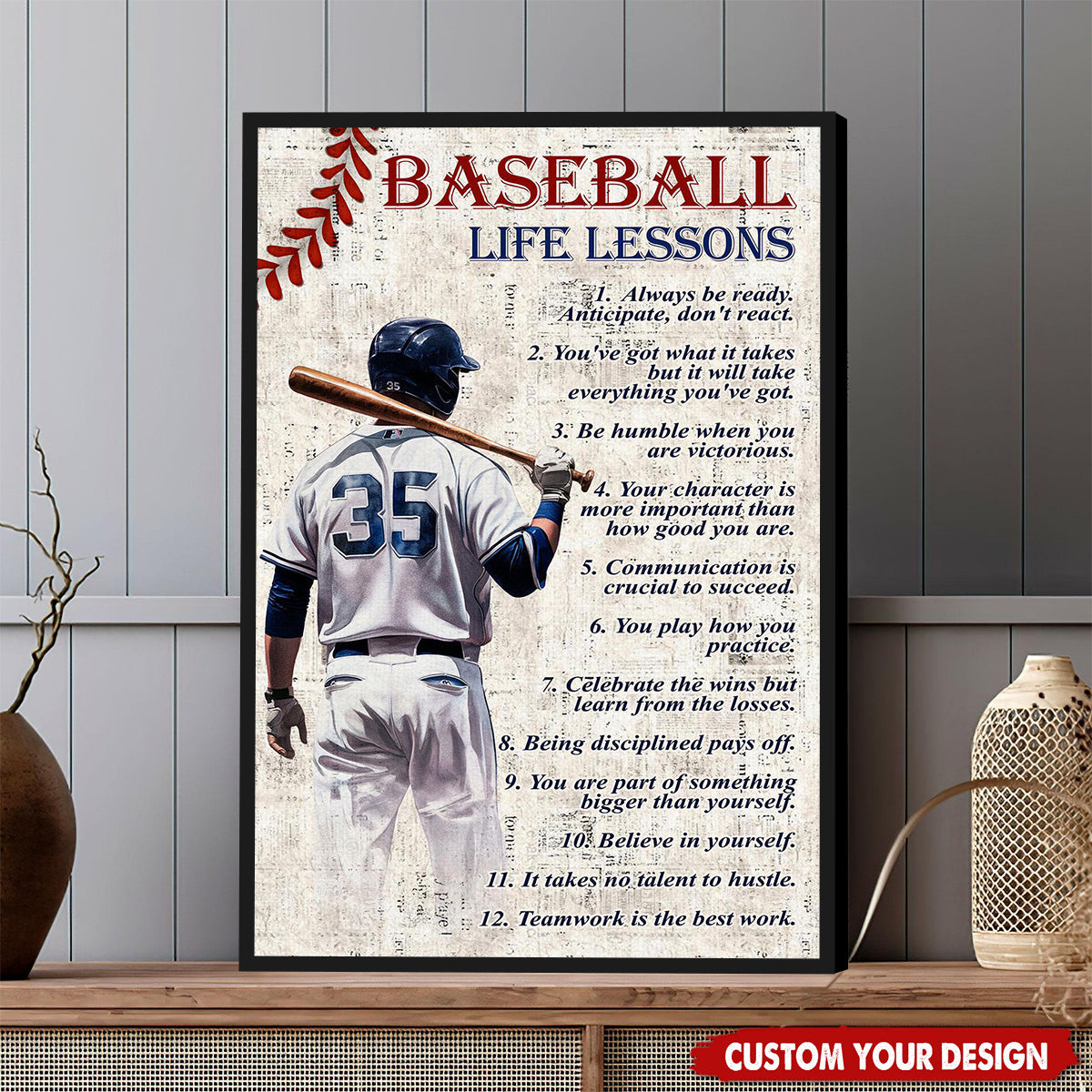 Personalized Baseball Life Lessons Poster / Canvas - Gift for Baseball Athletes Coaches & Fans