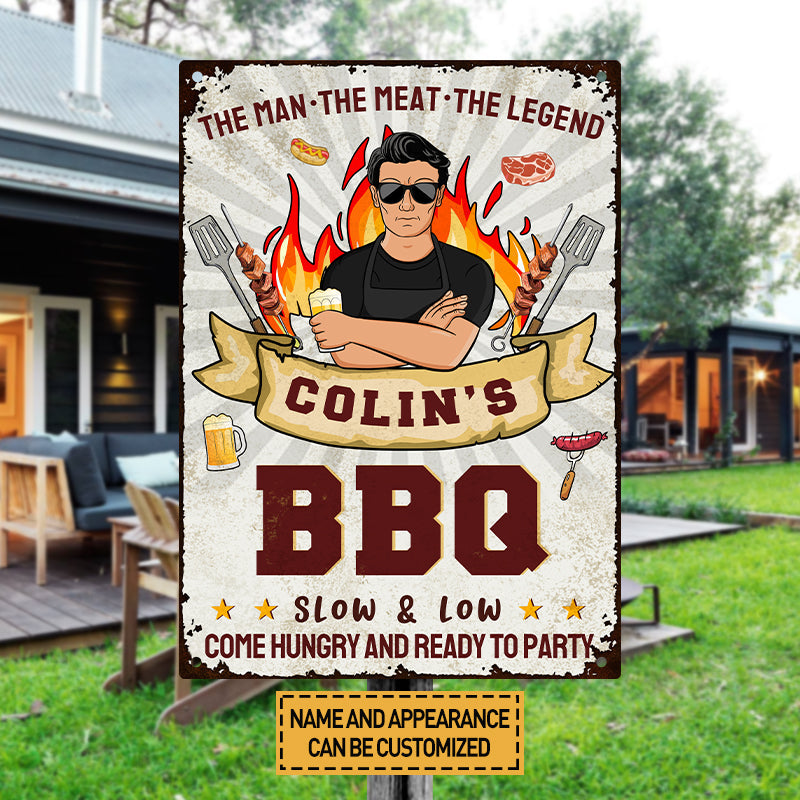 Grilling The Man The Meat The Legend - Personalized Custom Classic Metal Signs