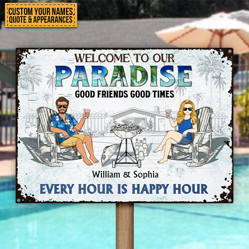 Poolside Grilling Listen To The Good Music - Personalized Metal Signs