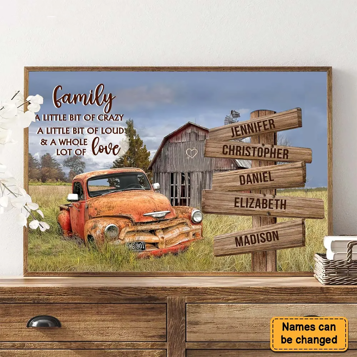 Personalized Family Rustic Canvas: "Crazy, Loud & A Whole Lot of Love"
