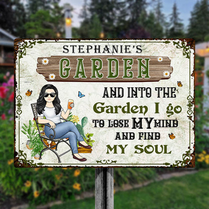 And Into The Garden I Go Gardening Girl - Garden Sign - Personalized Custom Classic Metal Signs - Gift For Gardeners