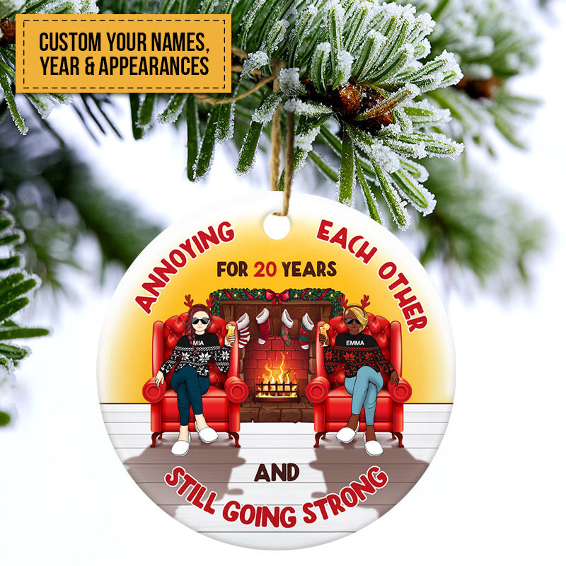 Christmas Fireplace Annoying Each Other - Gift For Couples - Personalized Custom Circle Ceramic Ornament