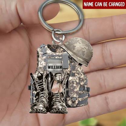 Personalized Military Vest, Boots & Helmet Keychain - Custom Army Gift