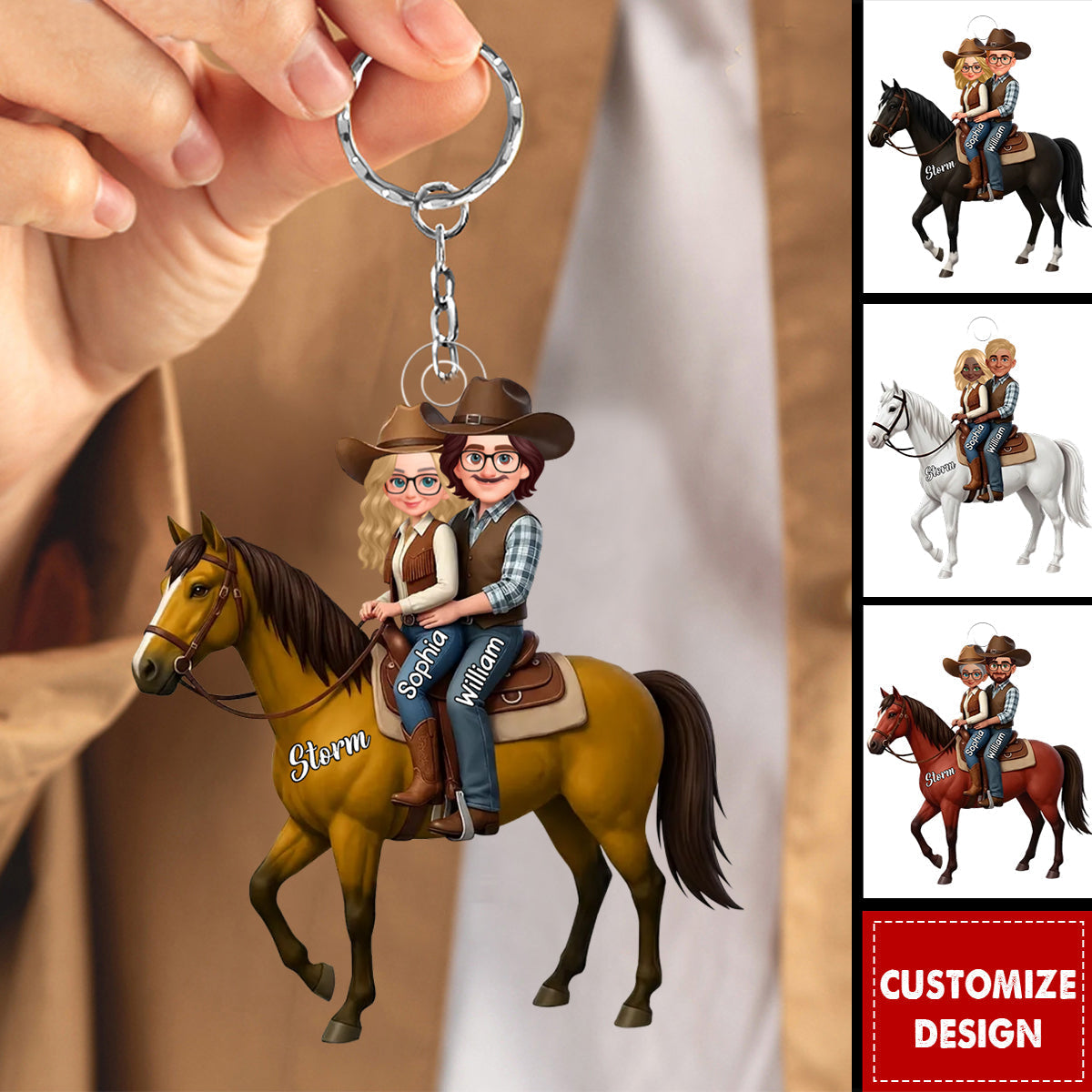 Personalized Horse Rider Couple Acrylic Keychain - Custom Gift For Couple Horse Lovers