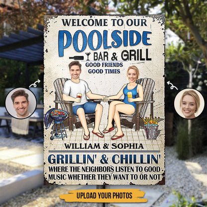 Custom Face Photo Swimming Poolside Decor - Personalized Custom Classic Metal Signs