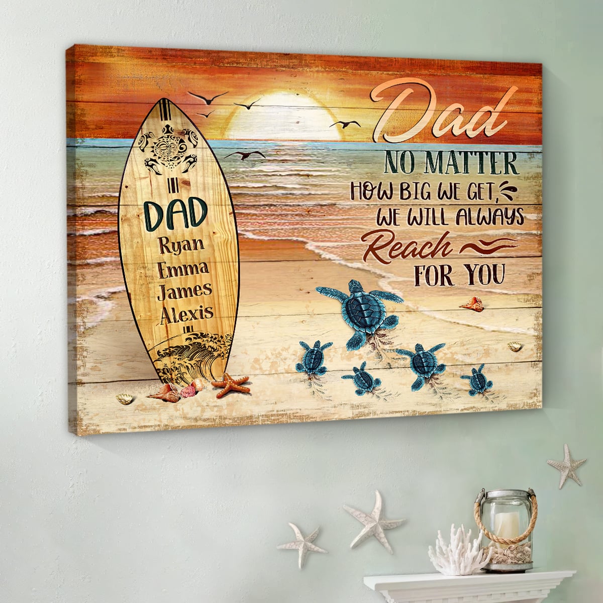 Dad No Matter How Big We Get - Personalized Sea Turtle Canvas / Poster