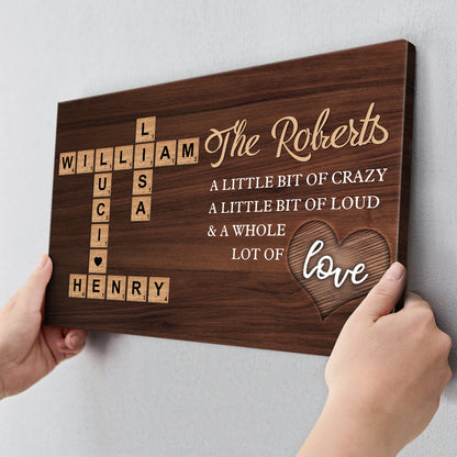 Our Family, A Whole Lot Of Love - Personalized Customized Crossword Canvas / Poster