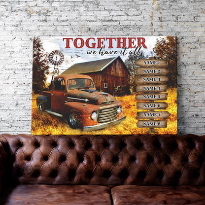 Personalized 'Together We Have It All' Rustic Family Name Canvas Art