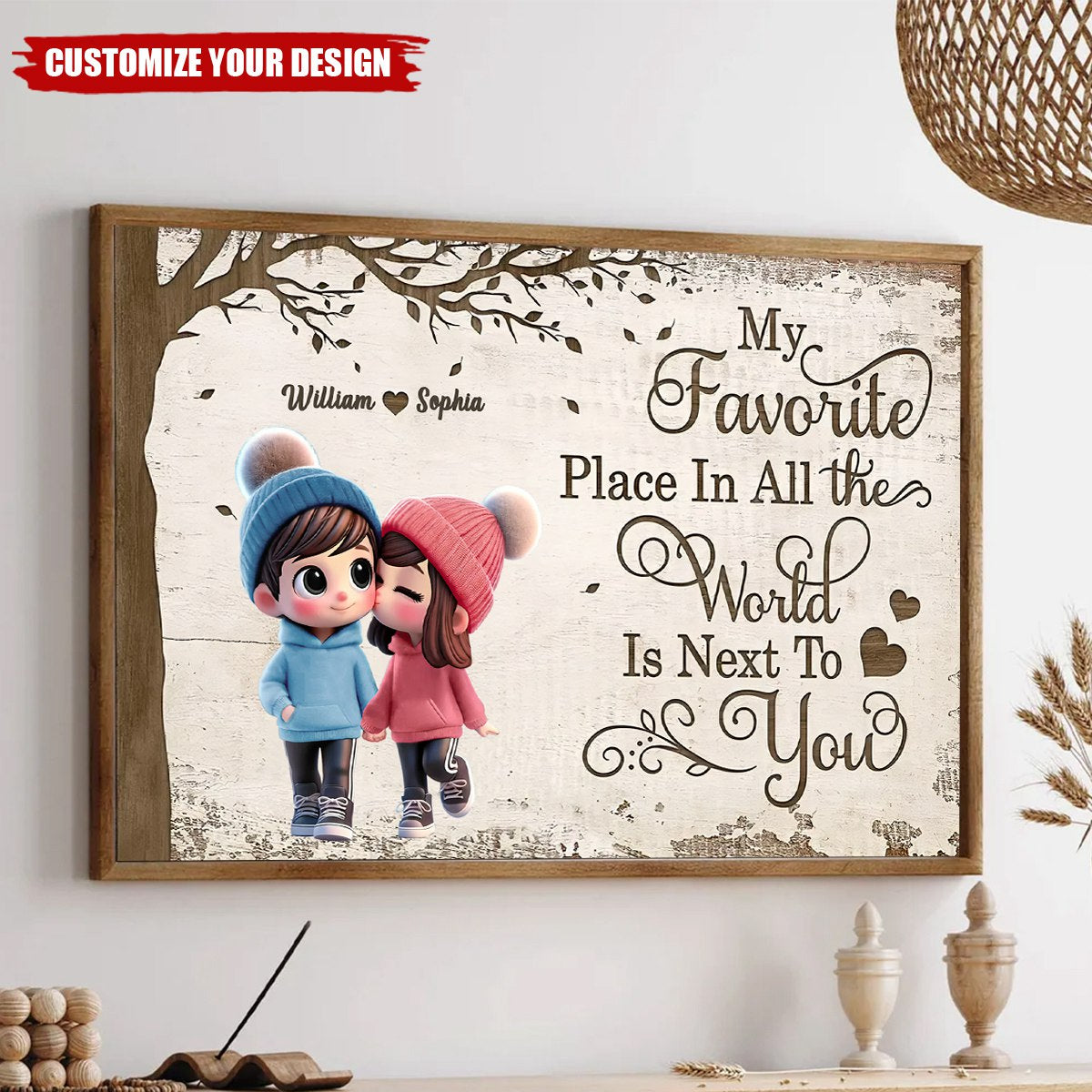 Personalized Cute Cartoon Couple Walking Poster / Canvas - Custom Couple’s Gift