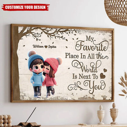 Personalized Cute Cartoon Couple Walking Poster / Canvas - Custom Couple’s Gift