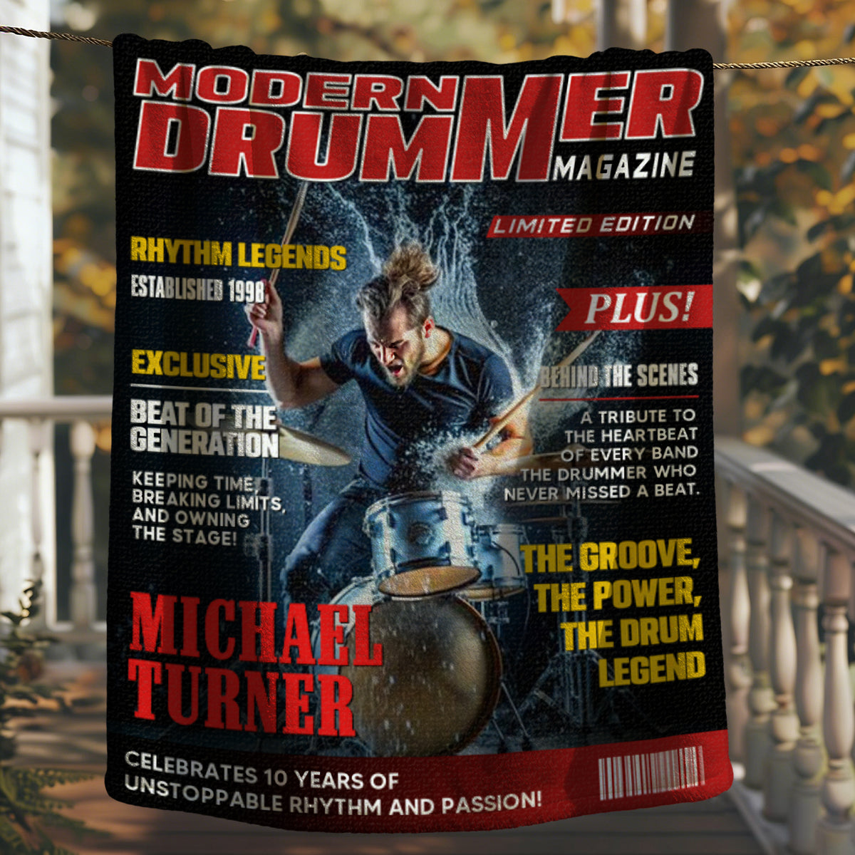 Personalized Drummer Magazine Cover Blanket - Custom Music Gift for Band Members
