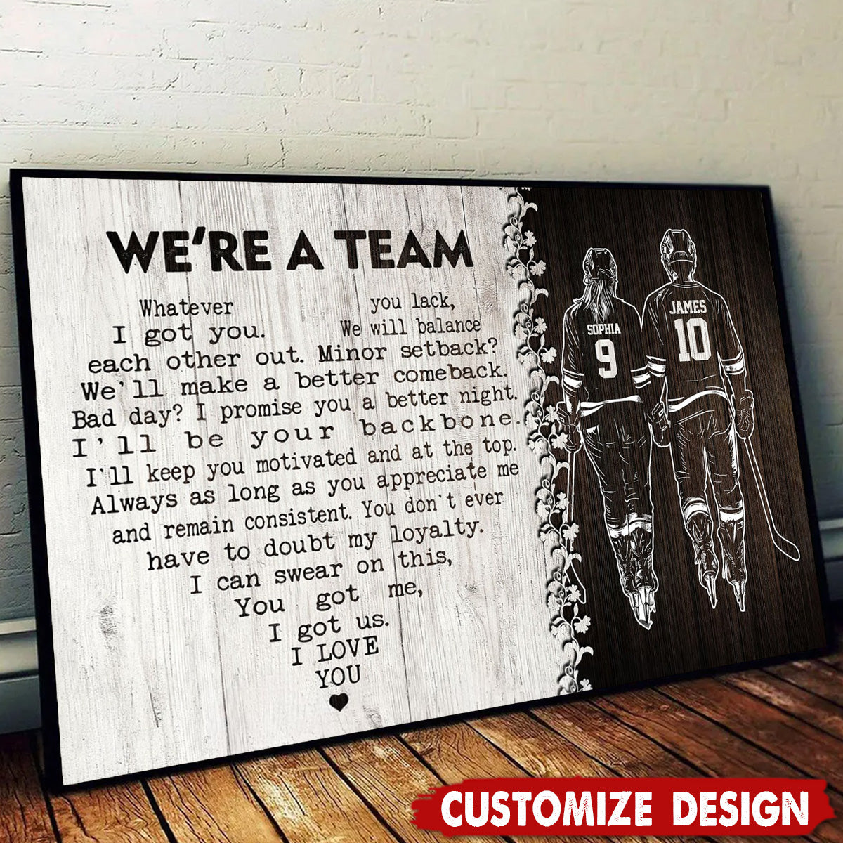 “We’re A Team” Personalized Hockey Couple Poster / Canvas - Custom Gift for Hockey Lovers