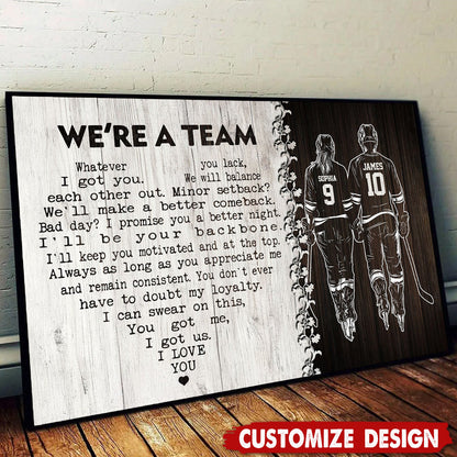 “We’re A Team” Personalized Hockey Couple Poster / Canvas - Custom Gift for Hockey Lovers