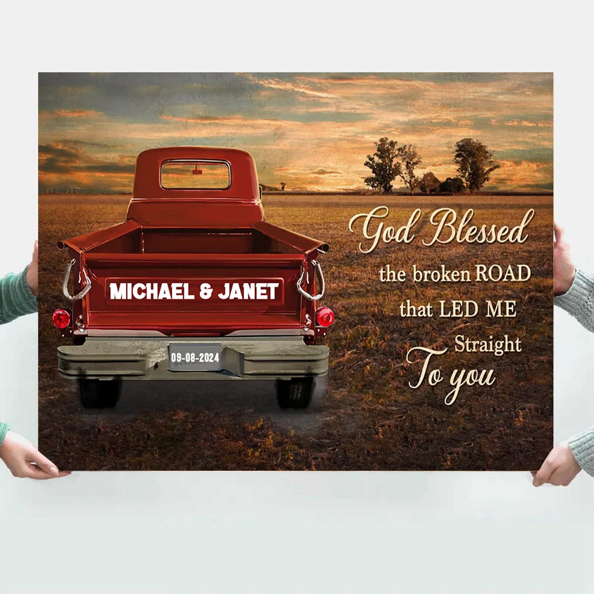 Personalized Vintage Truck Canvas - God Blessed the Broken Road - High-quality Decoration