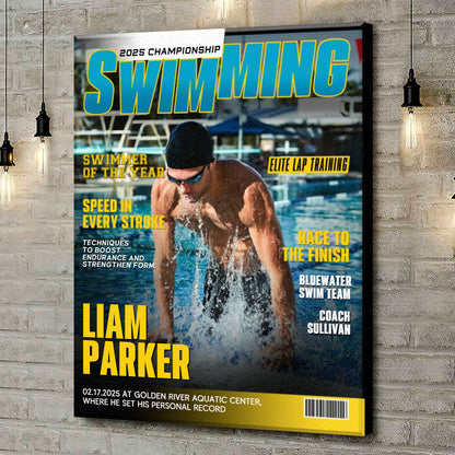 Personalized Swimming Magazine Cover Poster / Canvas - Custom Gift for Swimmers & Teams