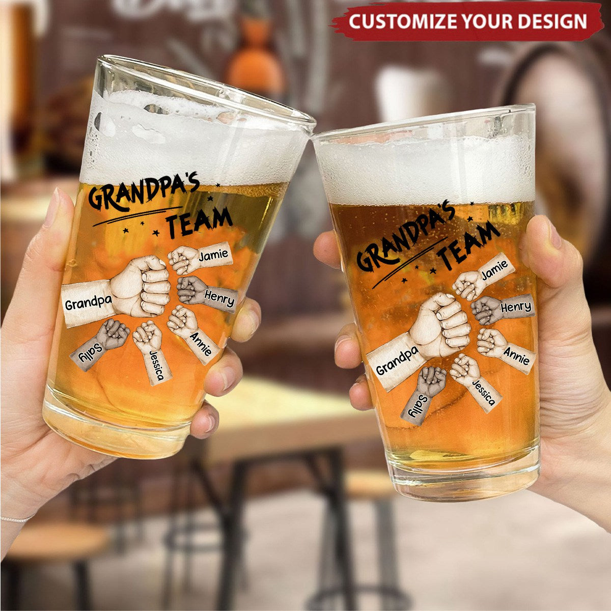 Personalized Fist Bump Beer Glass personalization view for Dad
