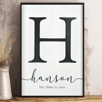 Monogram Family Name Sign - Personalized Custom Family Canvas / Poster