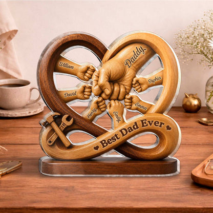 Personalized dad acrylic plaque with custom family fist bumps and tool design for Father's Day gift image 8
