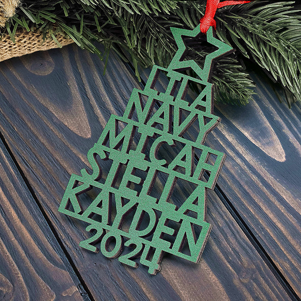 Personalized Family Names 2024 Christmas Tree Wood Ornament Gift