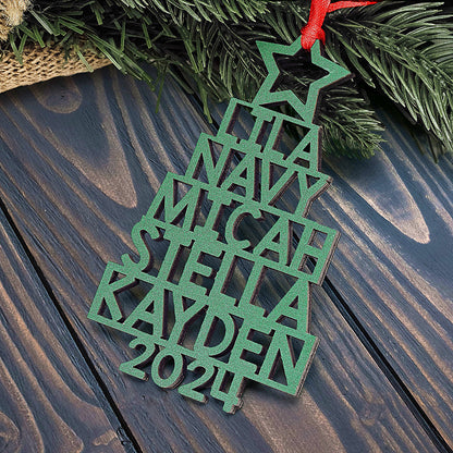 Personalized Family Names 2024 Christmas Tree Wood Ornament Gift