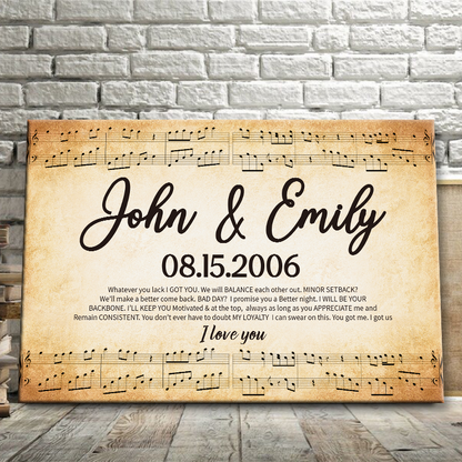 Personalized 'Whatever You Lack I Got You' Music Canvas for Couples