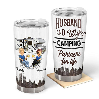 Husband And Wife Camping Partners For Life - Camping Gifts - Personalized Custom Tumbler