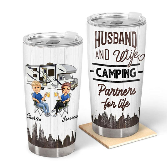 Husband And Wife Camping Partners For Life - Camping Gifts - Personalized Custom Tumbler