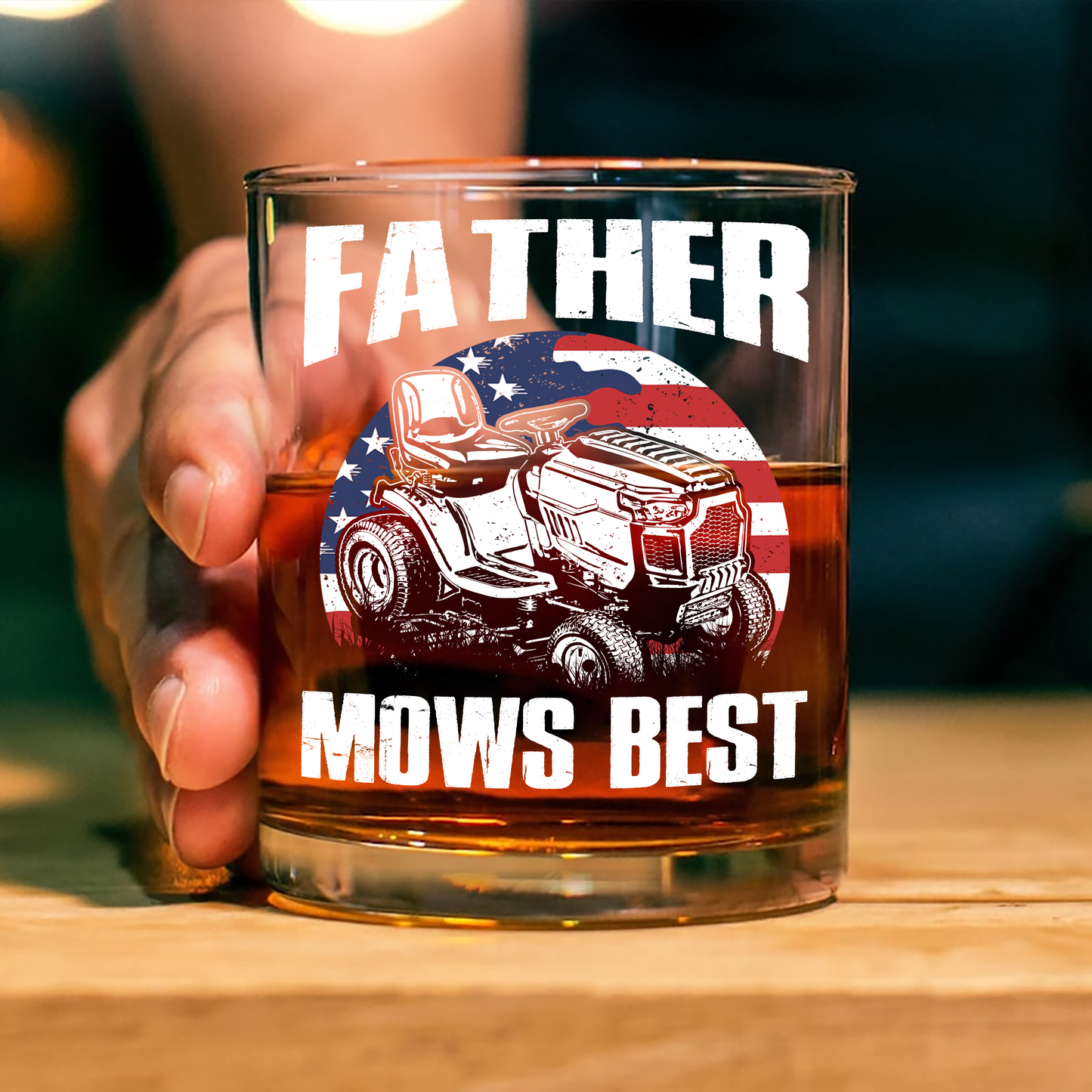 Custom Father Mows Best Retro Whiskey Glass - Father’s Day Photo Gift