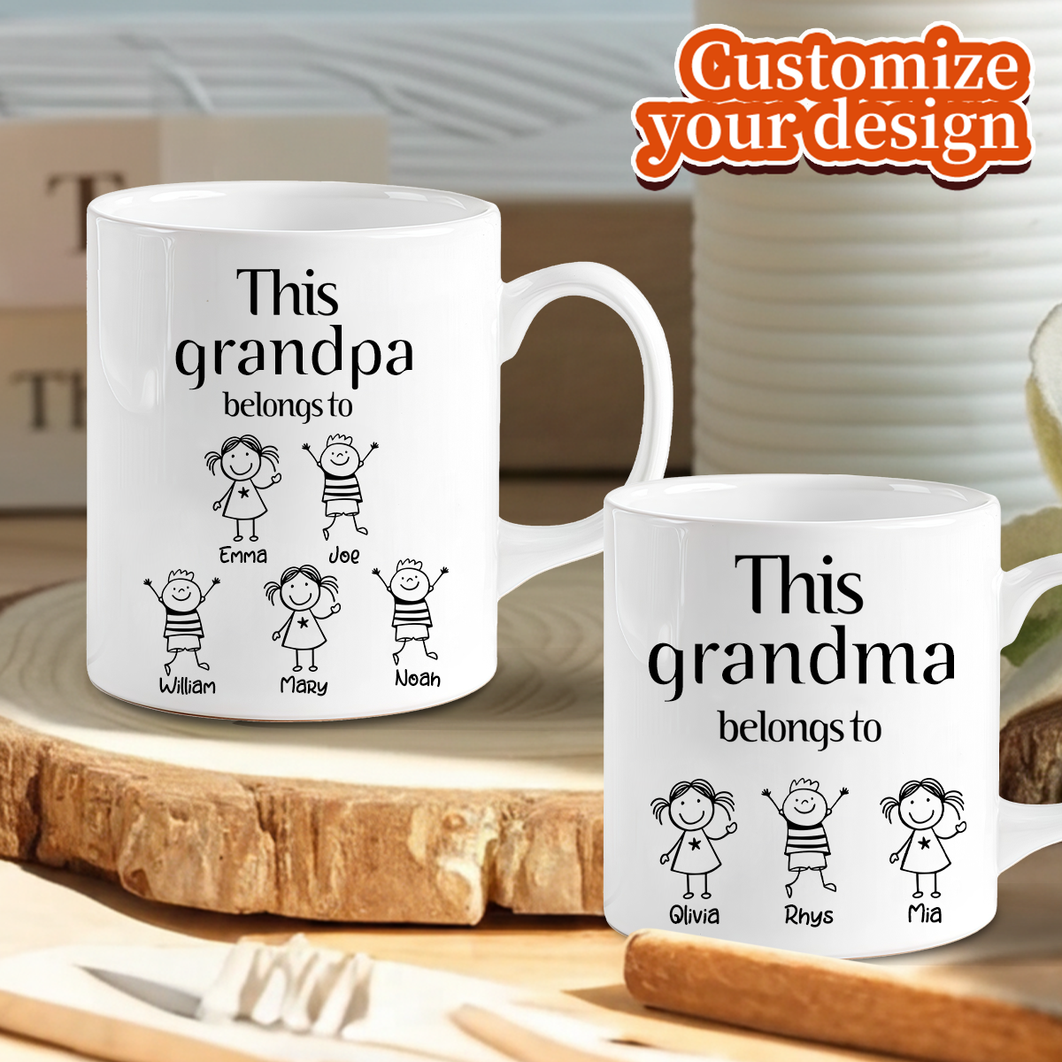 Personalized This Grandpa/Grandma Belongs To Mug - With Grandchildren Names