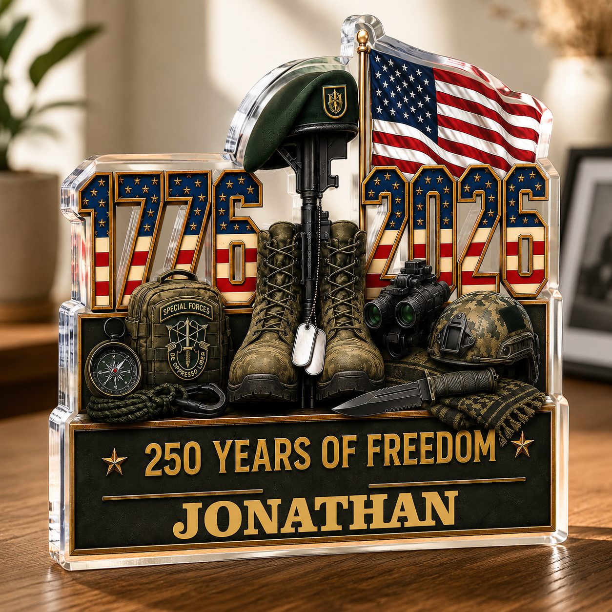 Plaque material and size view - Custom Patriotic Acrylic Plaque