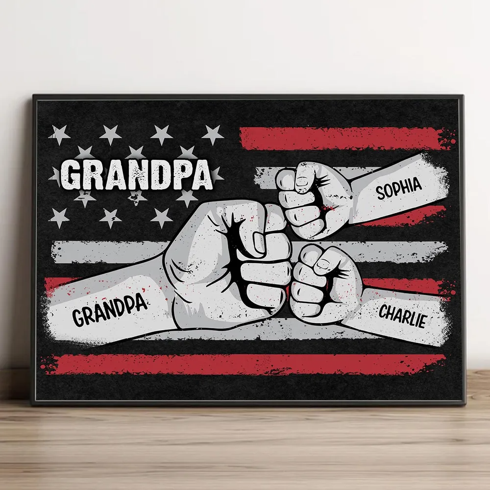 Personalized Fist Bump Nation Flag Poster / Canvas - Father’s Day Gift for Dad & Grandpa