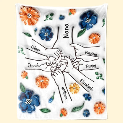 Personalized Hand in Hand Flower Blanket - Custom Gift for Mom & Grandma