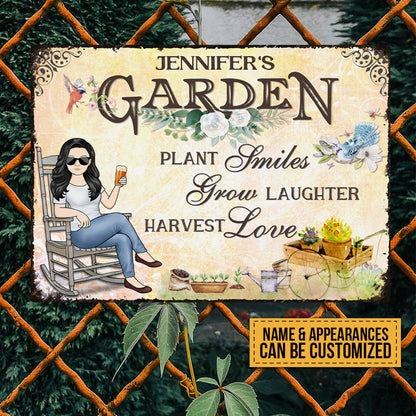 Plant Smiles Grow Laughter Harvest Love - Personalized Custom Classic Garden Metal Signs
